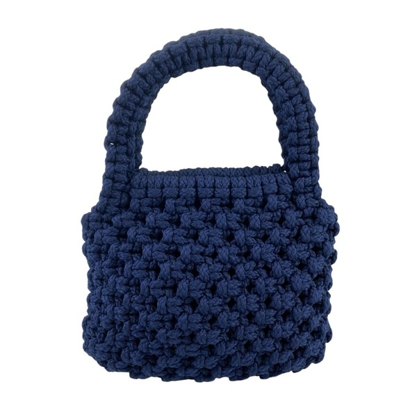 Blue Mini Macramé Handmade Crochet Bag with Textured Design - Picture 1 of 9